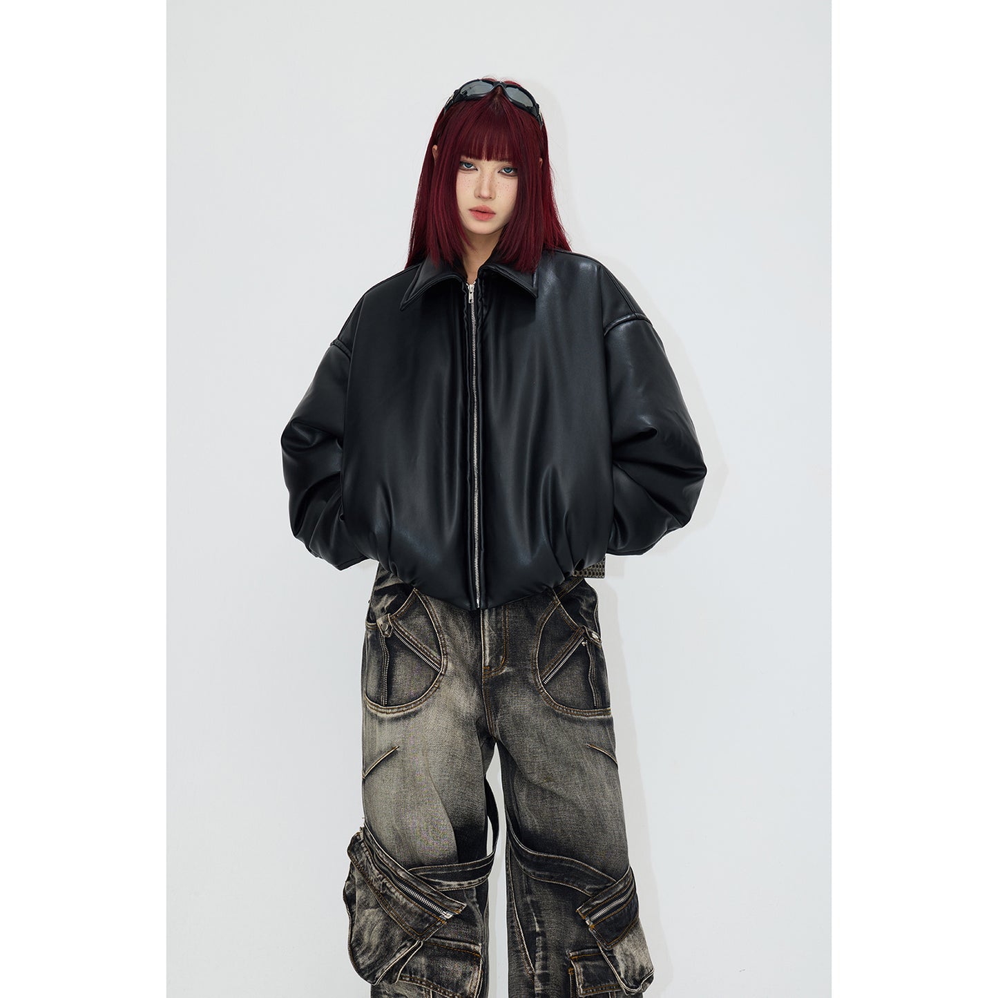 Handmade Real Leather Women's Short Drop-shoulder Leather Coat Jacket