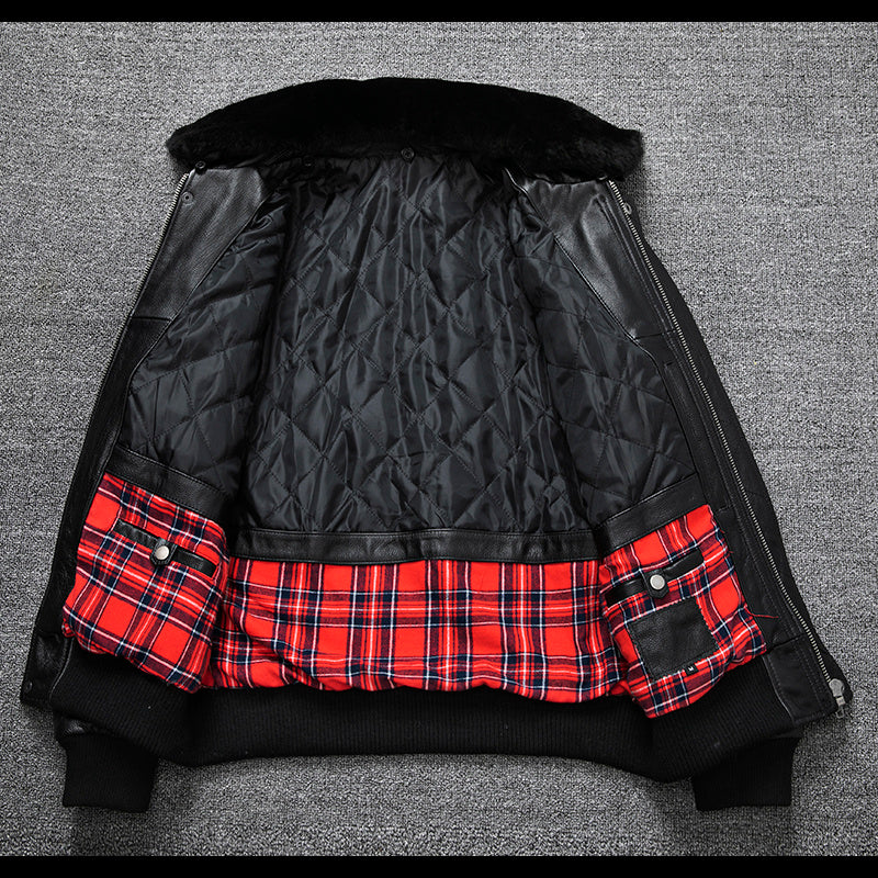 Handmade Pure First Layer Cowhide Leather Plus Cotton Flight Suit
