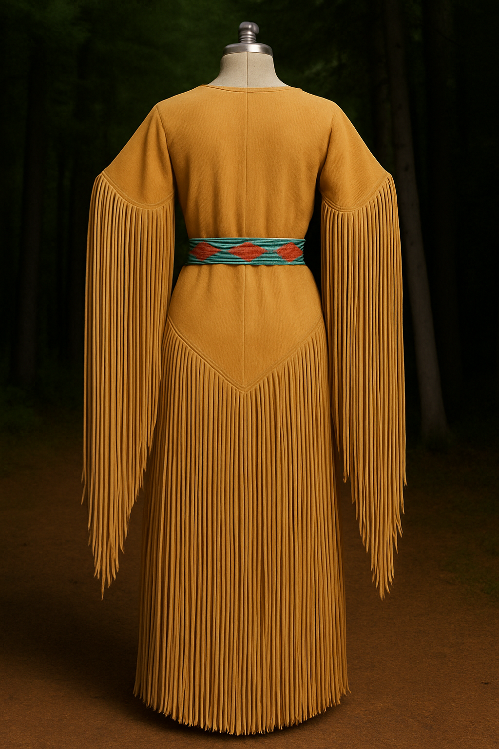 Handcrafted Suede Fringe Western Dress with Turquoise Beadwork Native American Inspired Leather Outfit