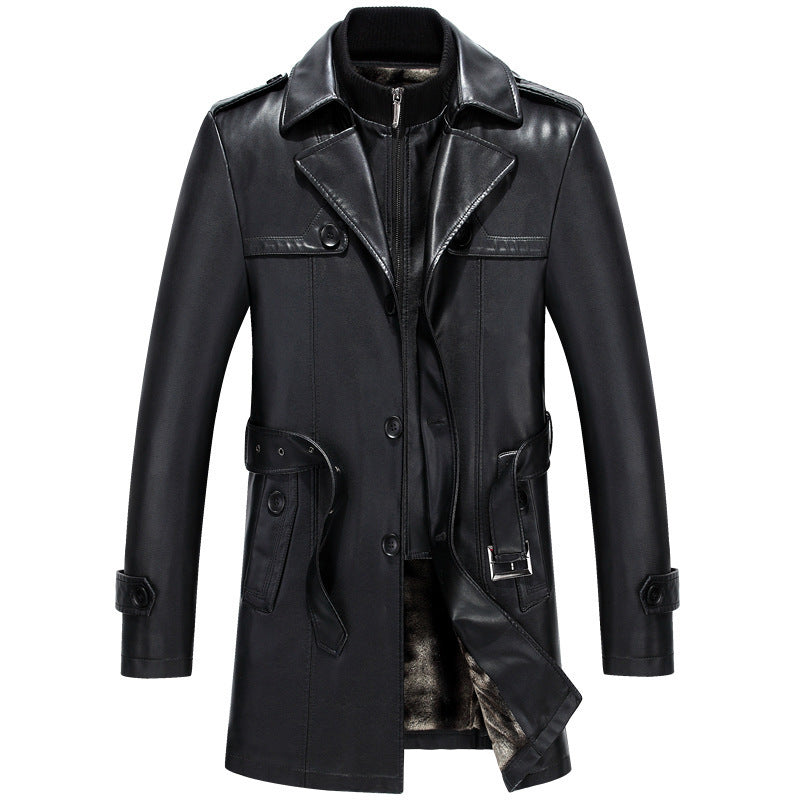 Handmade leather men's mid-length sheepskin suit