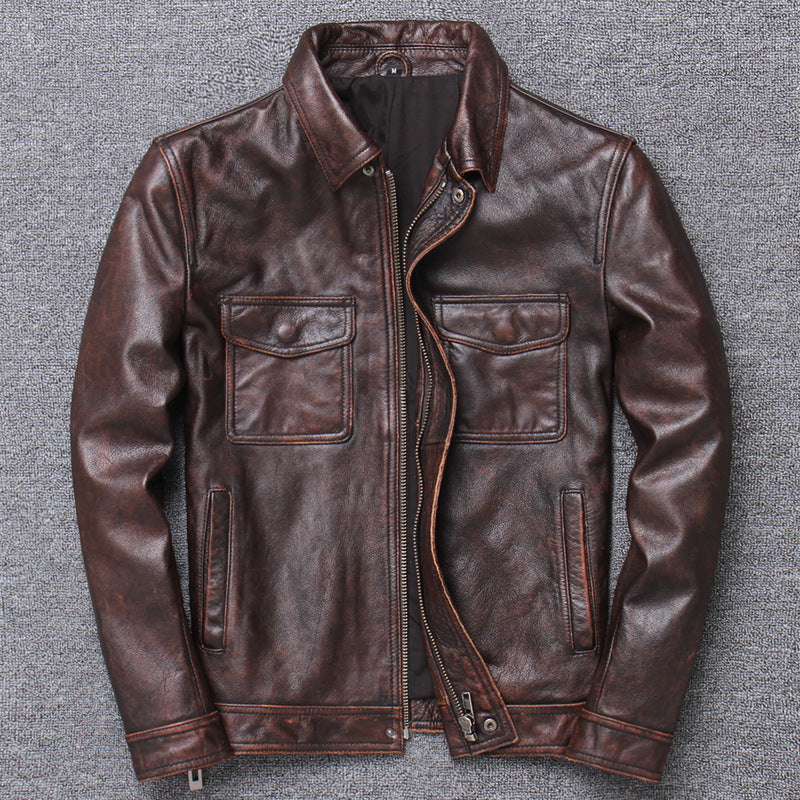 Handmade Real Leather Vintage stone mill to make old leather coat