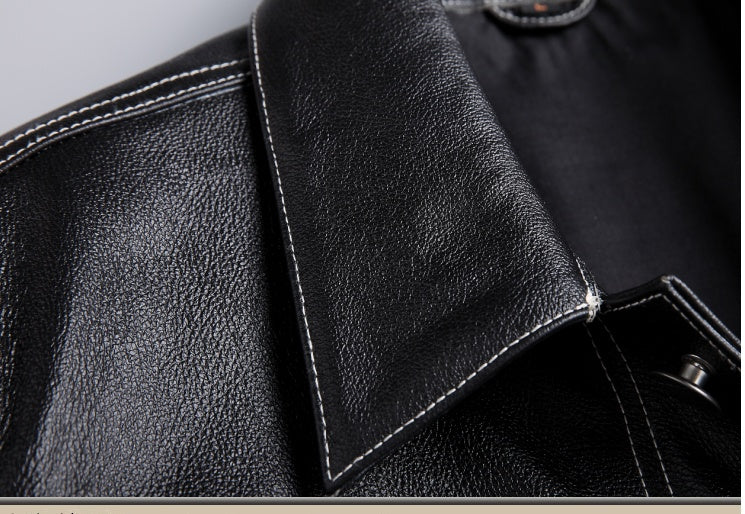 Handmade New Spring And Autumn Leather Cowhide Denim jacket