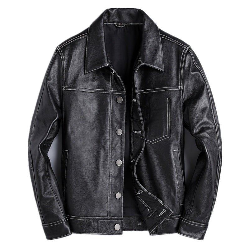Handmade New Spring And Autumn Leather Cowhide Denim jacket