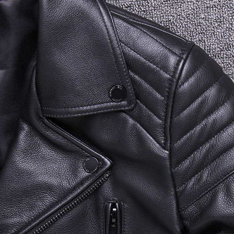 Handmade Fashion Men's Leather Diagonal Zipper Jacket