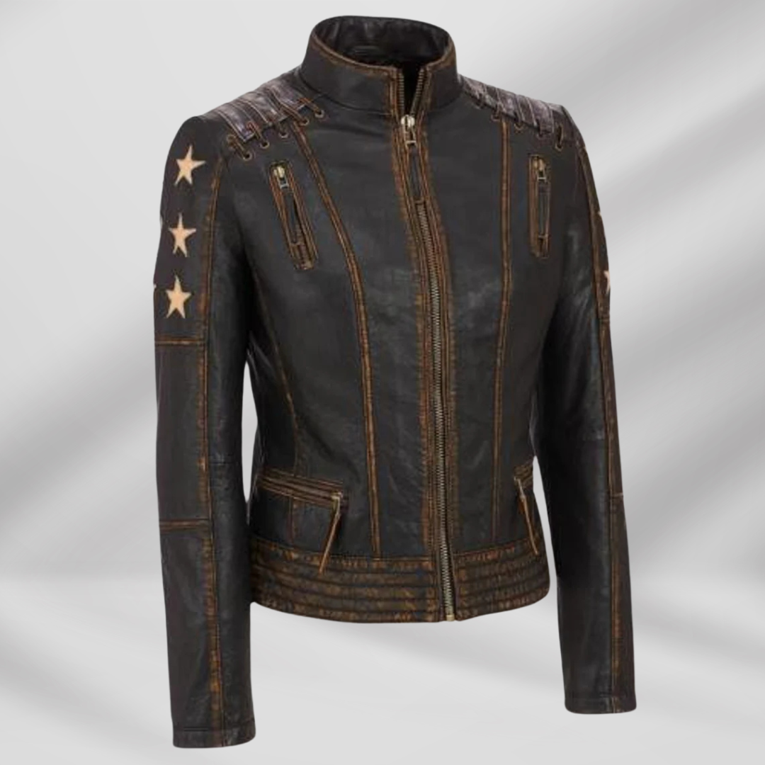 Handmade Women's Distressed Brown Café Racer Leather Jacket, Vintage Biker Bomber Jacket, Party Dancing Jacket