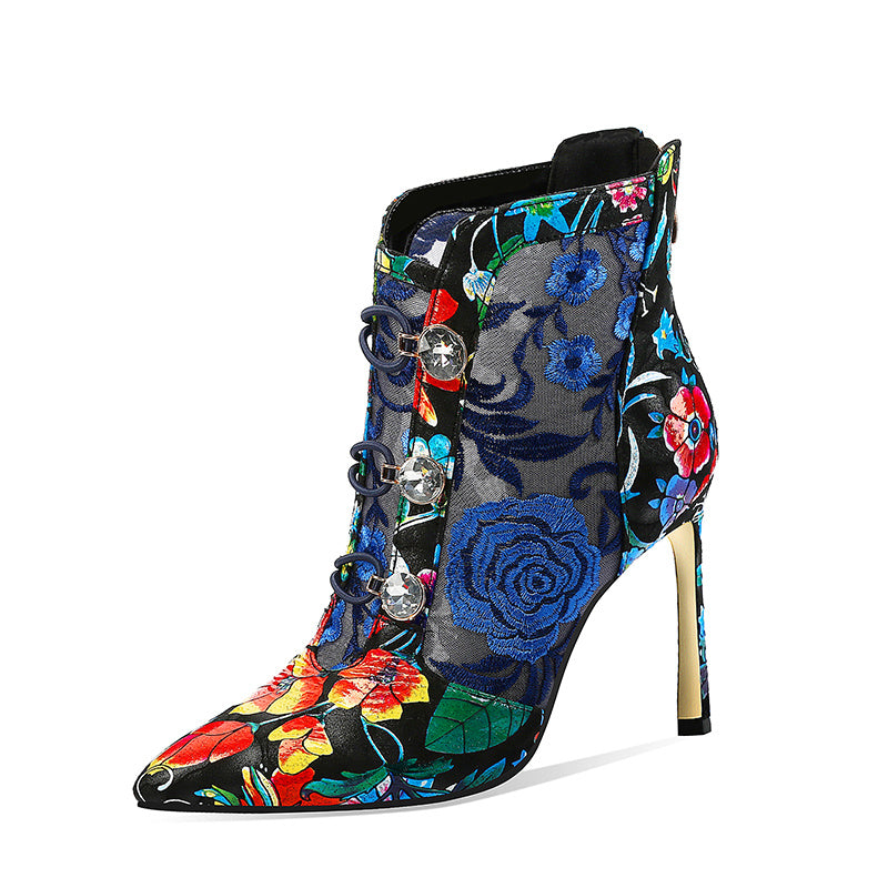 SpringSummer Leather Flower High Heel Sandals Baotou