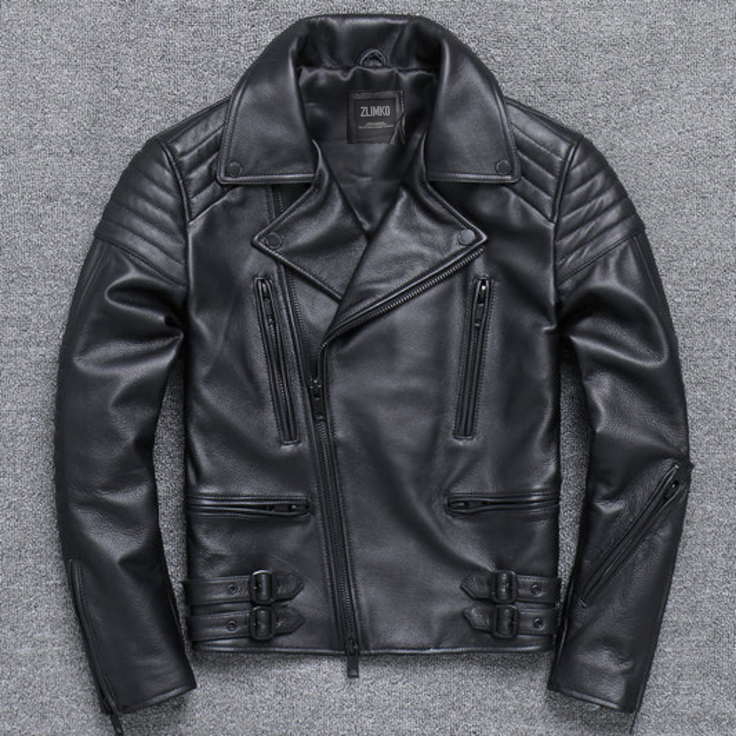 Handmade Fashion Men's Leather Diagonal Zipper Jacket