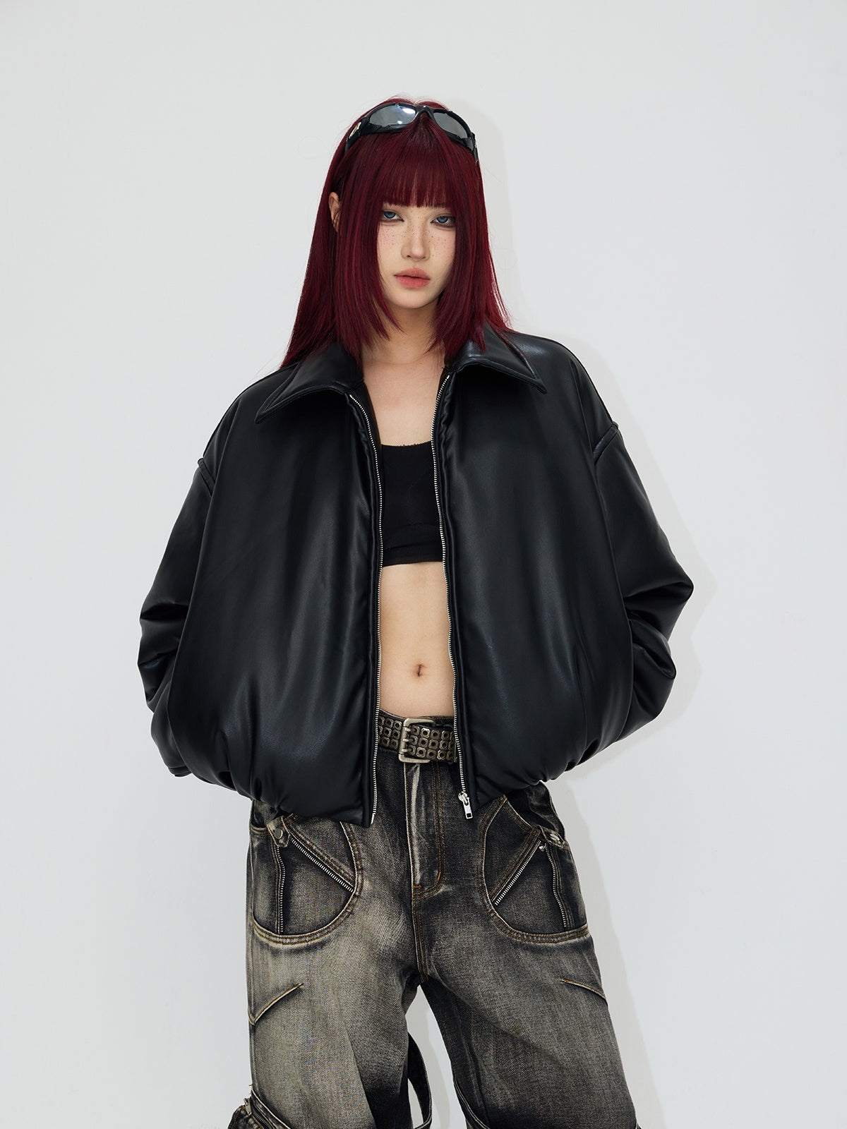 Handmade Real Leather Women's Short Drop-shoulder Leather Coat Jacket