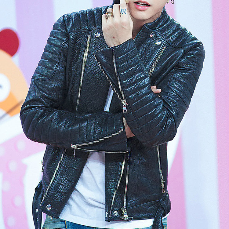 Handmade Men's Sheep Bubble Cropped Leather Jacket