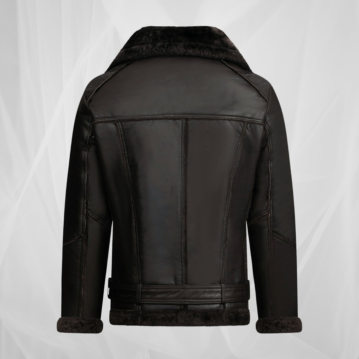Men’s Black Shearling Leather Jacket – Winter Warm Fur-Lined Aviator Biker Coat, Vintage Pilot Bomber Jacket