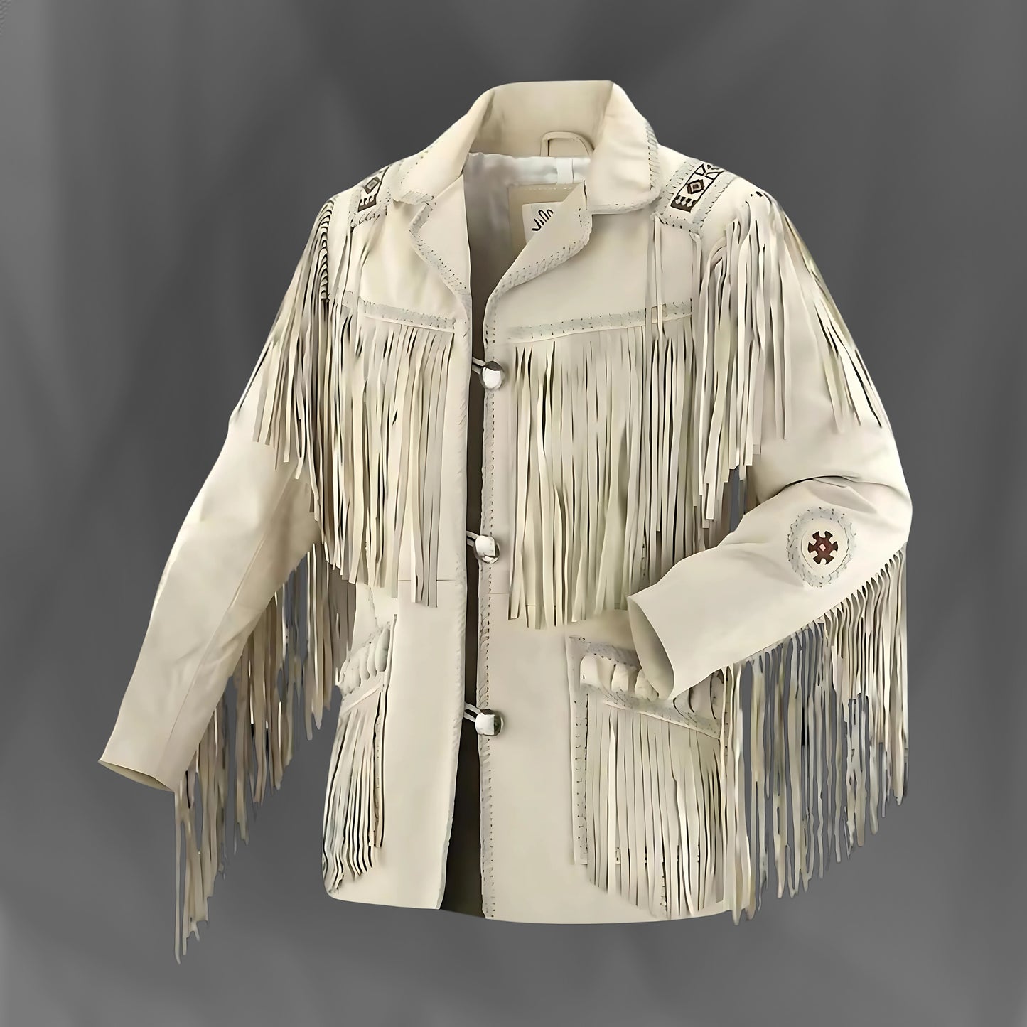 Handmade Western Cowboy Suede Fringe Jacket – Native American Style Wild West Outfit, Leather Coat with Beaded Detailing