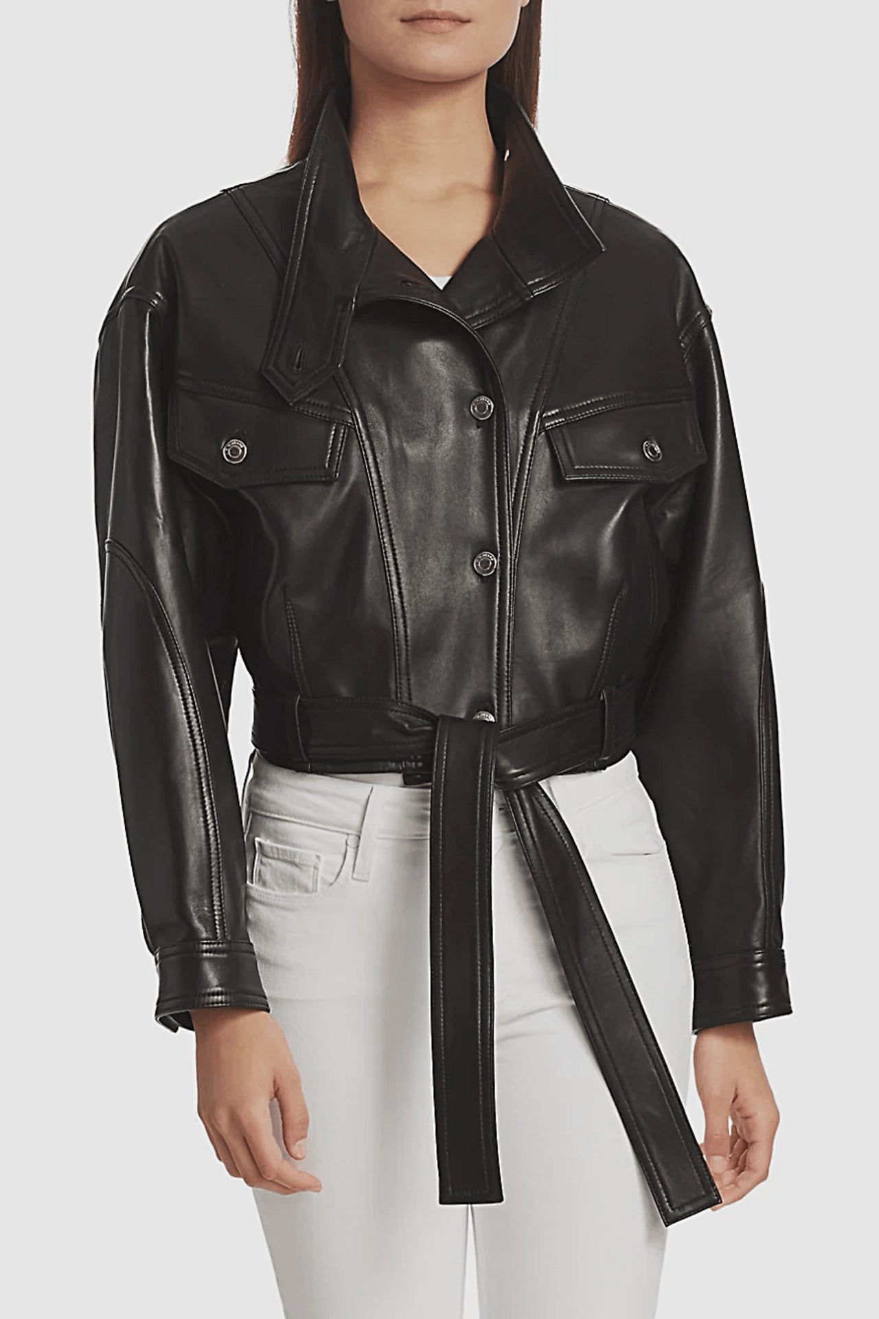 Handmade Soft Waxy Wool Cowhide Leather Belted Denim Jacket
