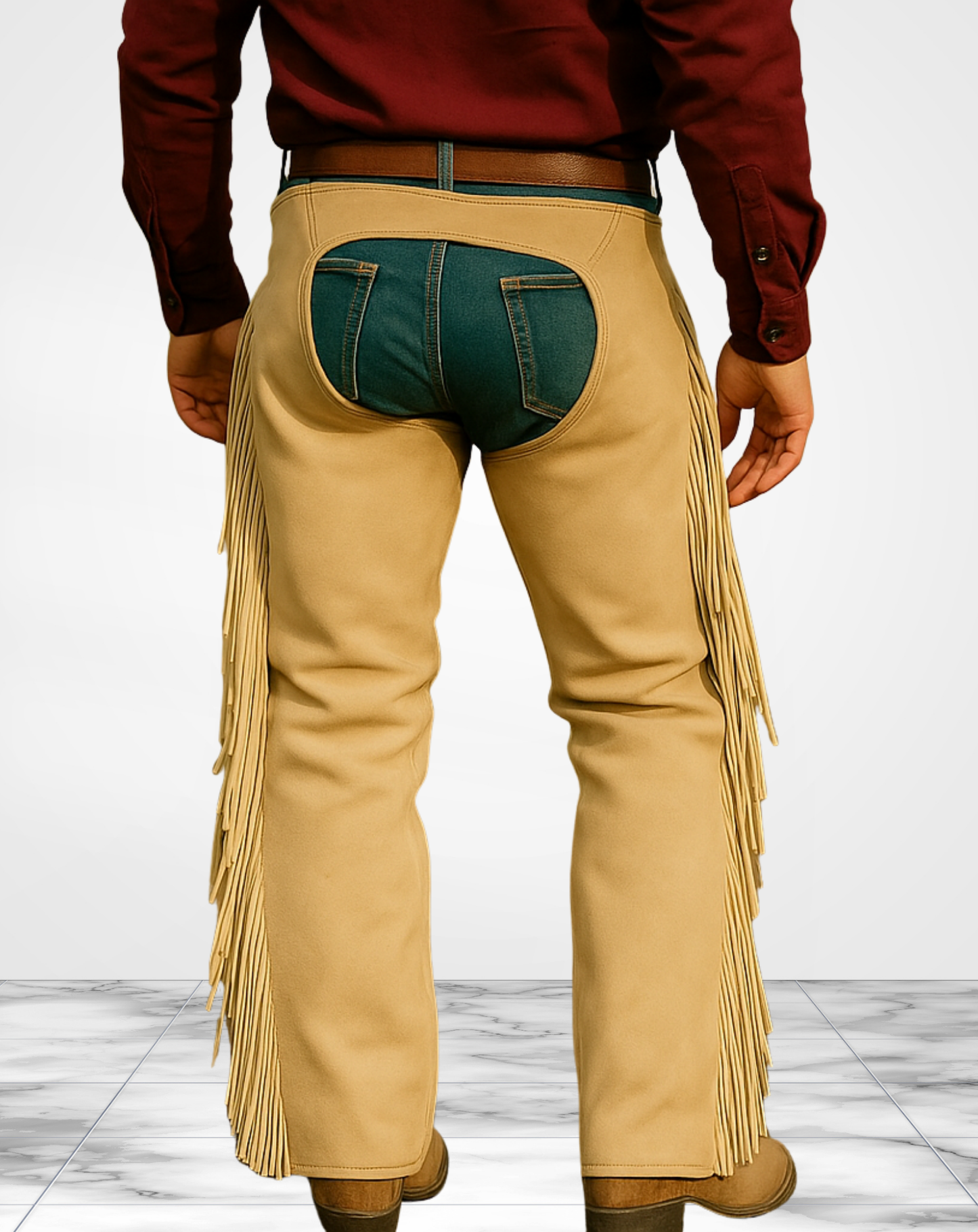 Handmade Suede Leather Fringe Chaps โ Western Rodeo Cowboy Pants with Conchos โ Vintage Country Festival Riding Gear