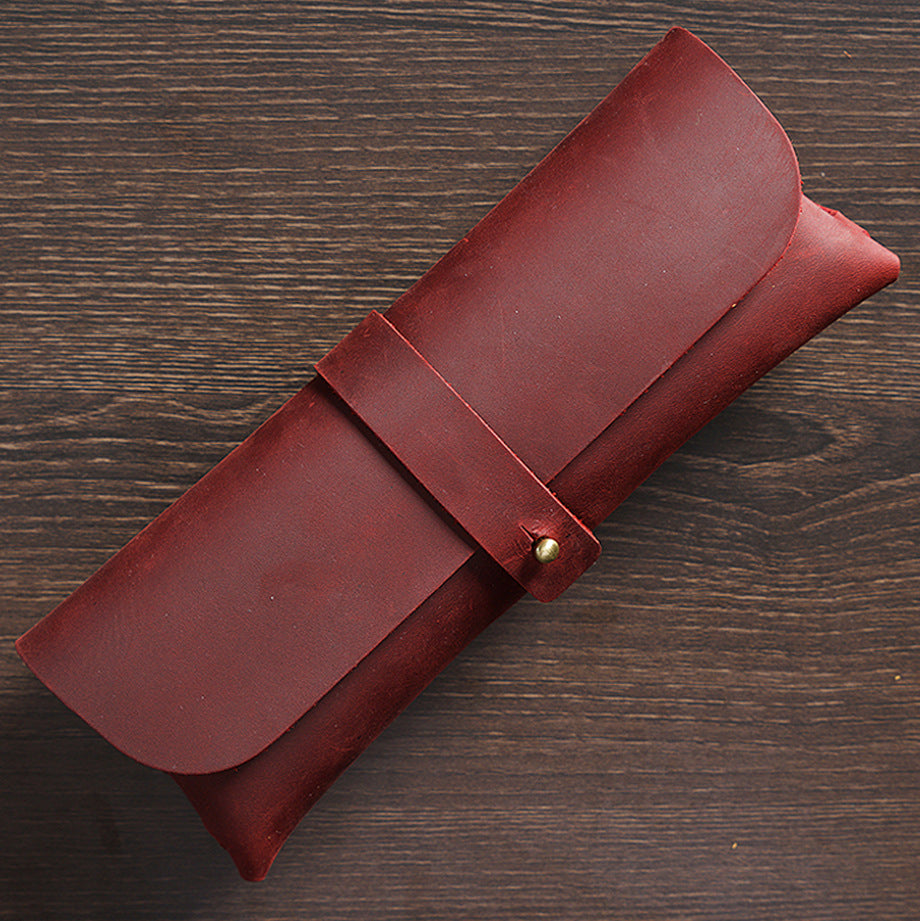 First Layer Cowhide Retro Pencil Case Trendy Large Capacity Leather Students Stationery Box