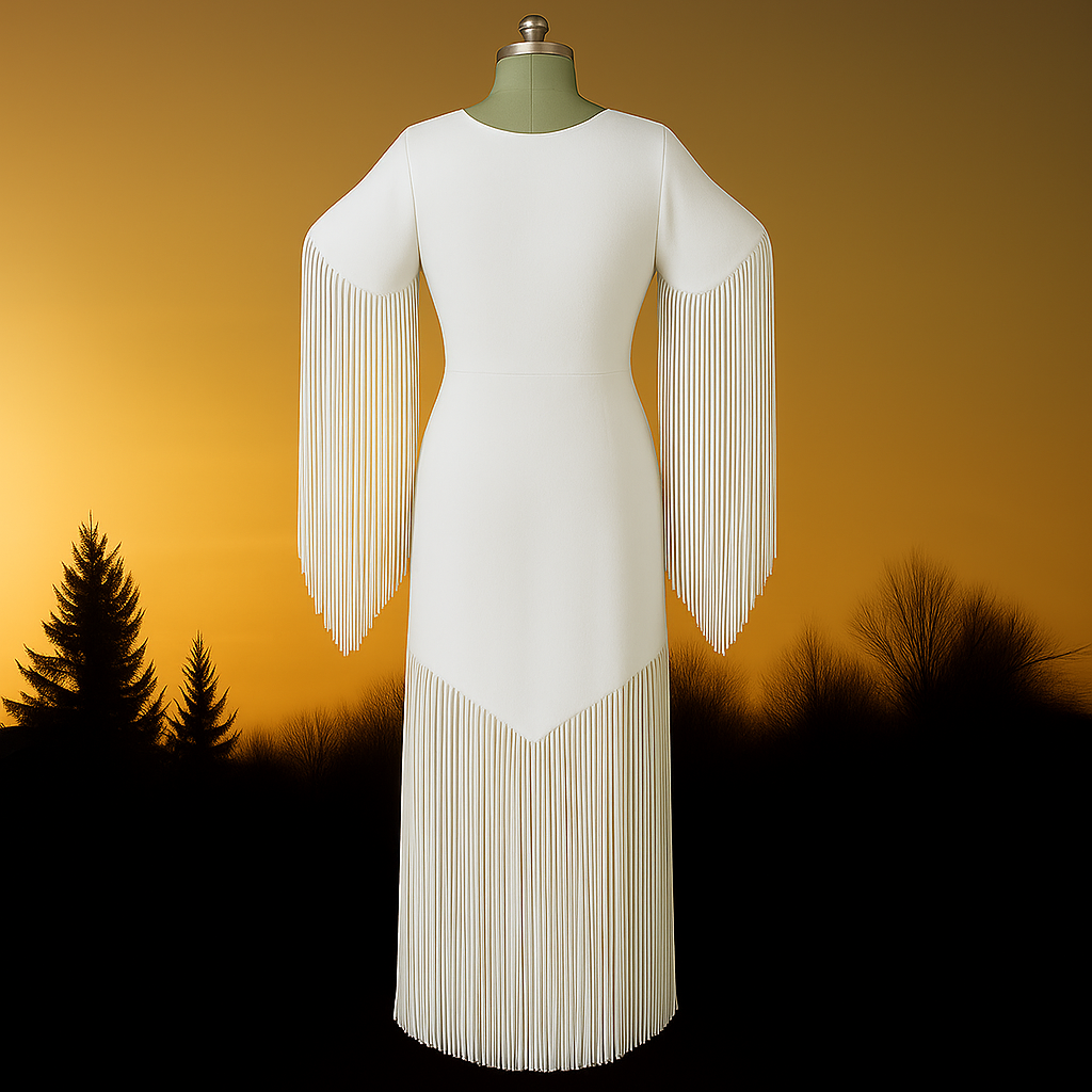 White Leather Fringe Western Dress: Turquoise Beaded Cowgirl Outfit