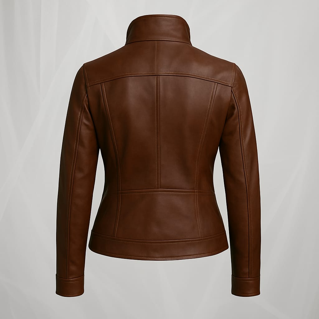 Handmade Vintage Brown Leather Jacket for female – Genuine Lambskin Cafe Racer, Stylish Zip-Up Biker Jacket, Classic Moto Bomber Coat, Soft Real Leather Outerwear