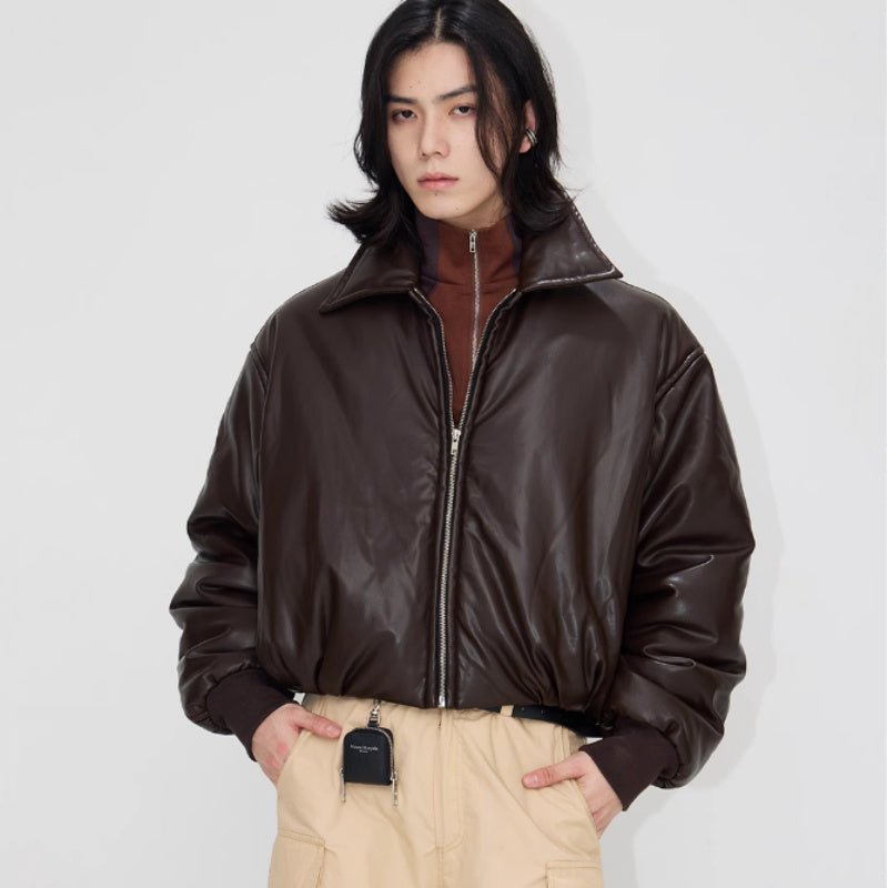 Handmade Real Leather Women's Short Drop-shoulder Leather Coat Jacket