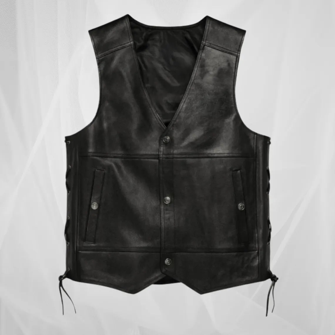 Handmade Black Genuine Leather Biker Vest – Genuine Cowhide Sleeveless Motorcycle Club Waistcoat with Side Laces Western Leather Vest Biker Vest