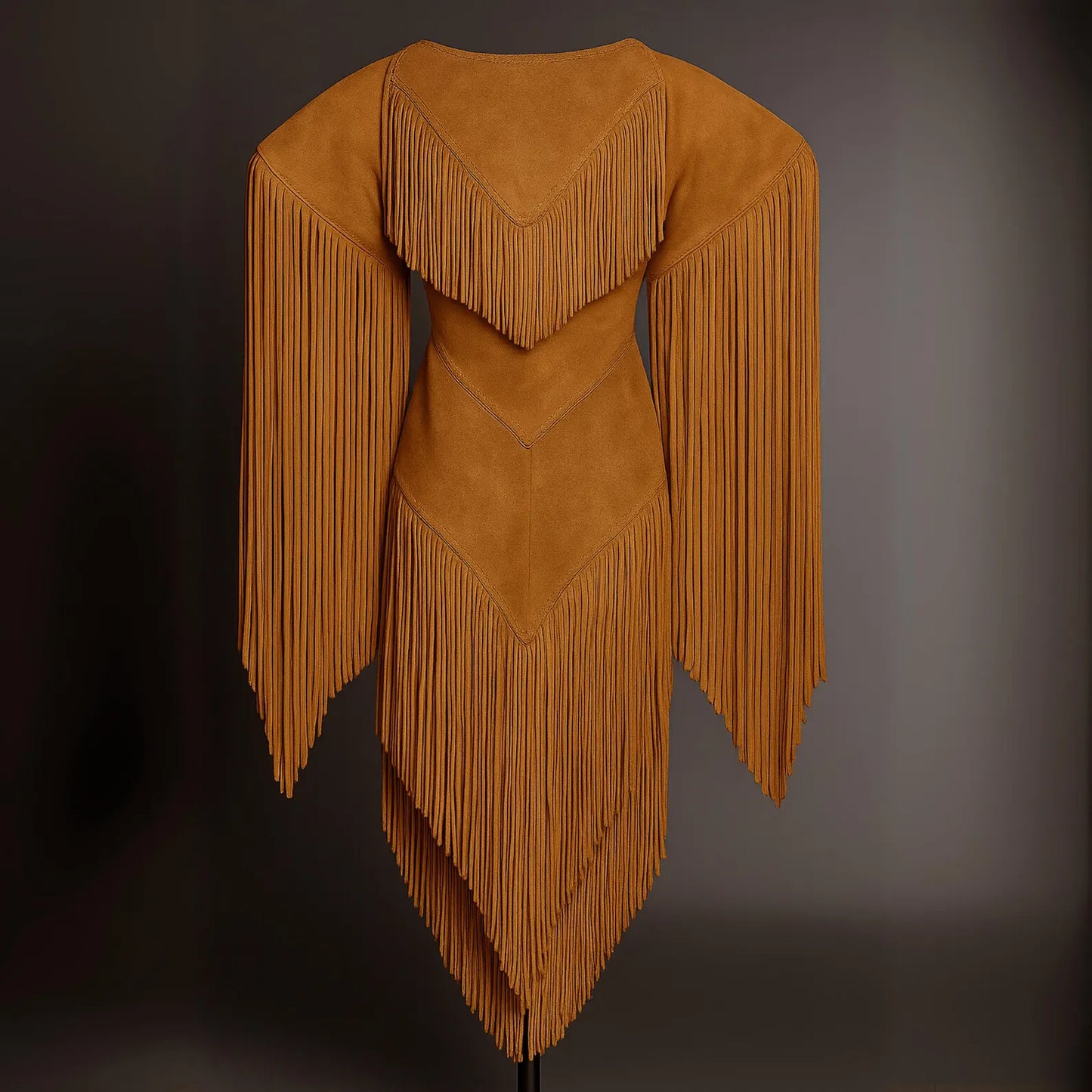 Handmade Suede Fringe Powwow Regalia Dress – Native Style Ceremony Outfit with Beaded Accents, Western Tribal Dance Dress