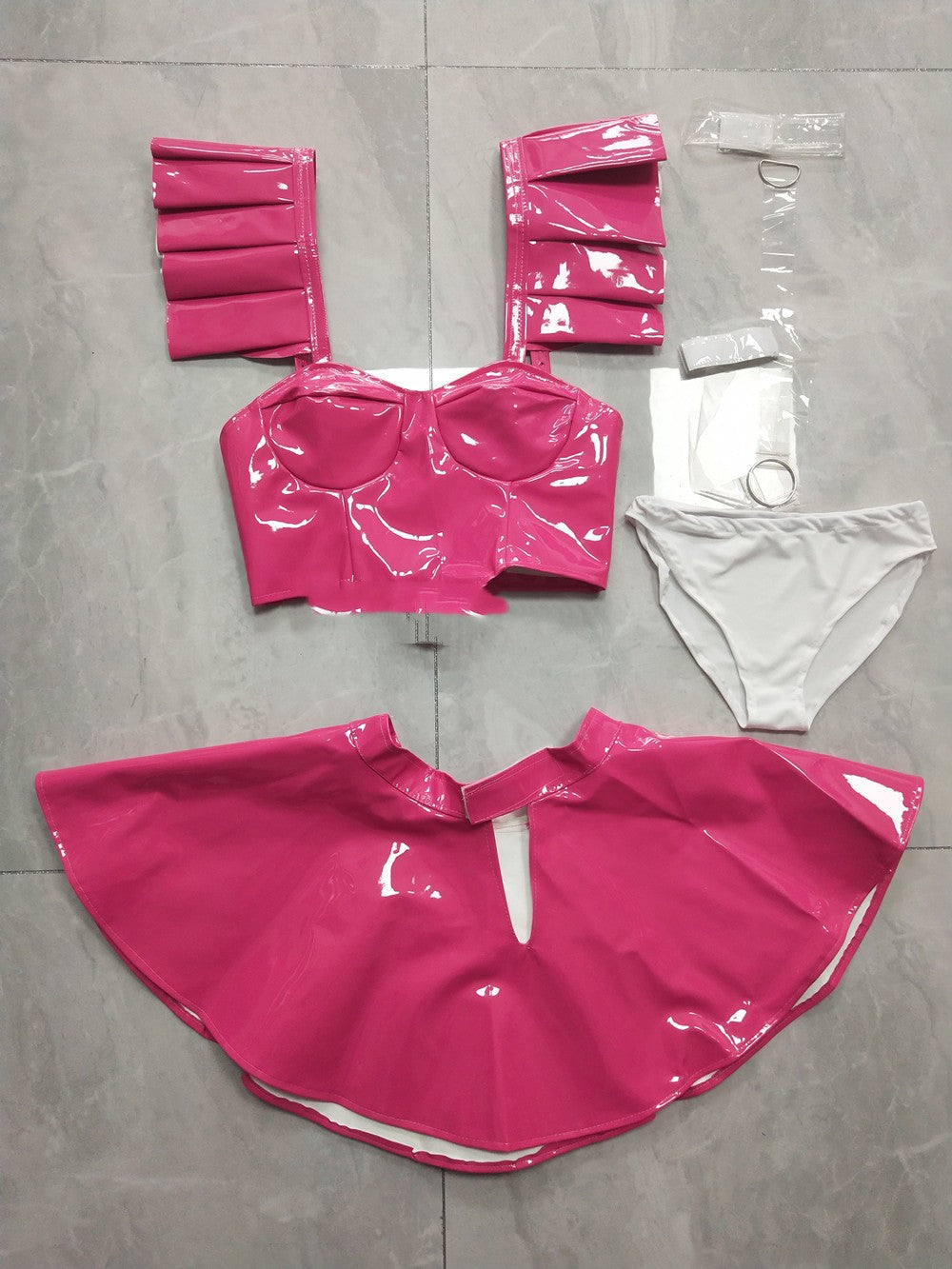 Lacquer Leather Dress Set Party Bar Dance Team