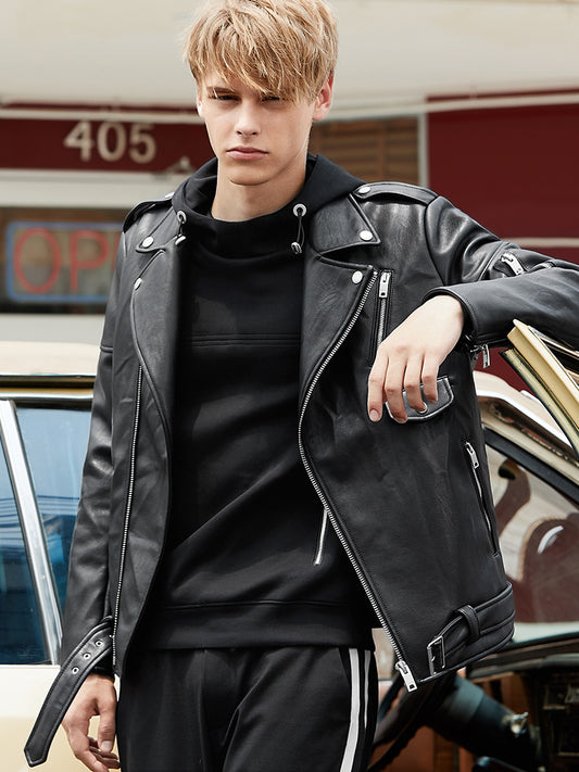 Handmade Spring And Autumn Thick Leather Jacket Fashion Brand