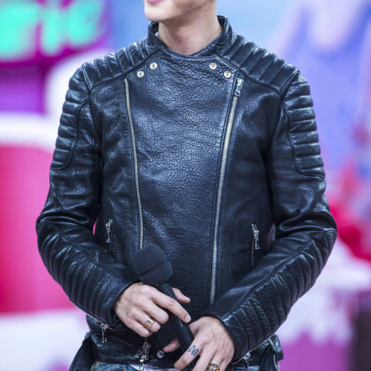 Handmade Men's Sheep Bubble Cropped Leather Jacket