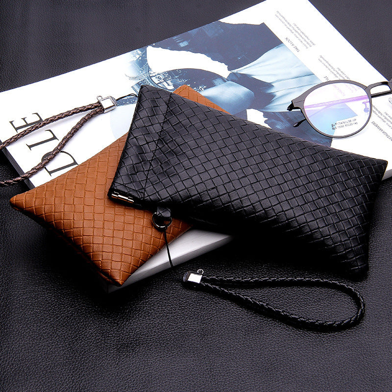 Woven Leather Striped Pattern Men's Simplicity Portable Storage Glasses Case