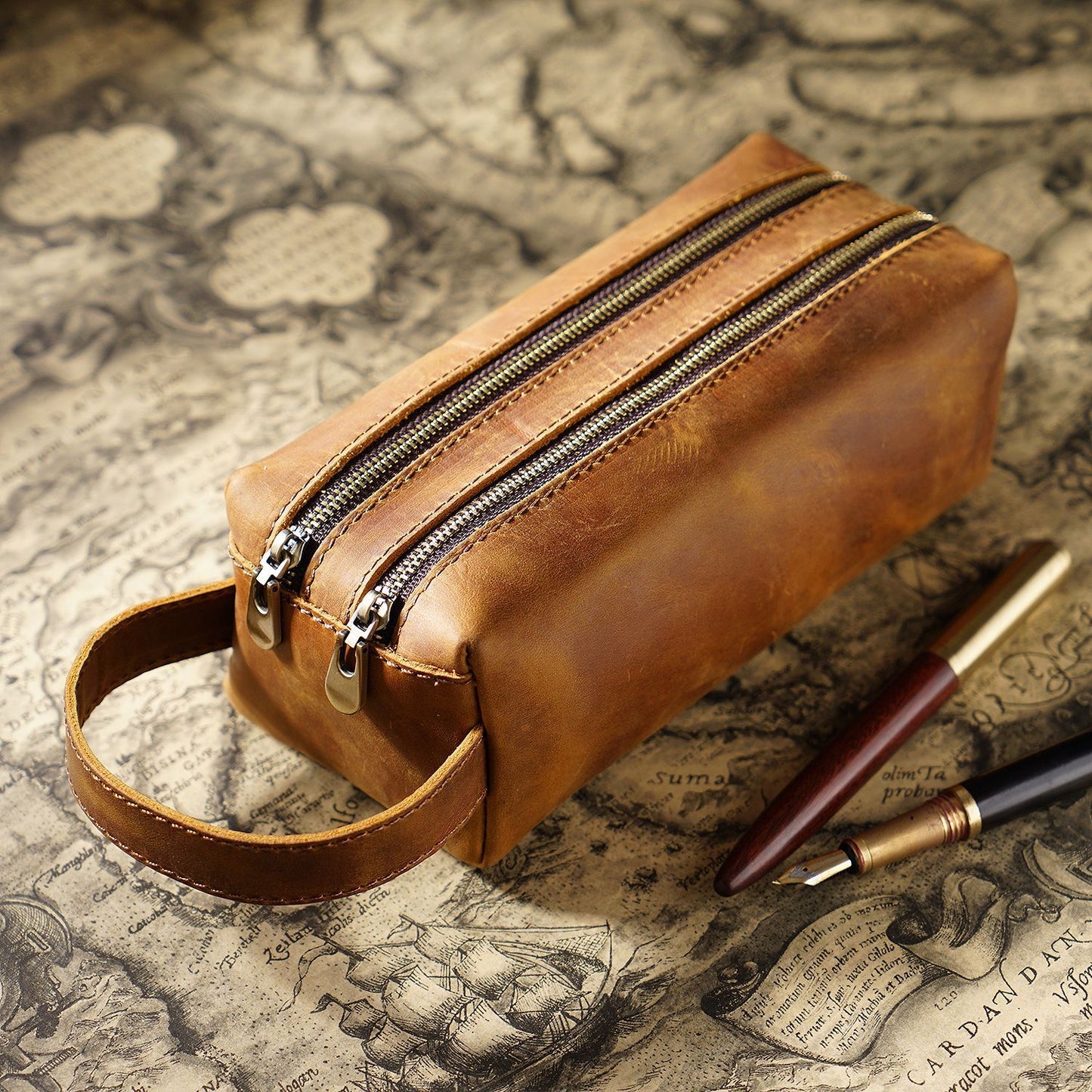 Leather Pencil Case Large Capacity Double-layer Multifunctional Stationery