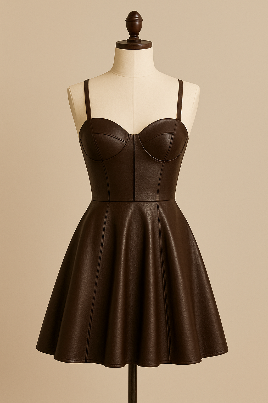 Dark Brown Genuine Lambskin Leather Fit and Flare Party Dress – Sweetheart Neckline Cocktail Dress for Women