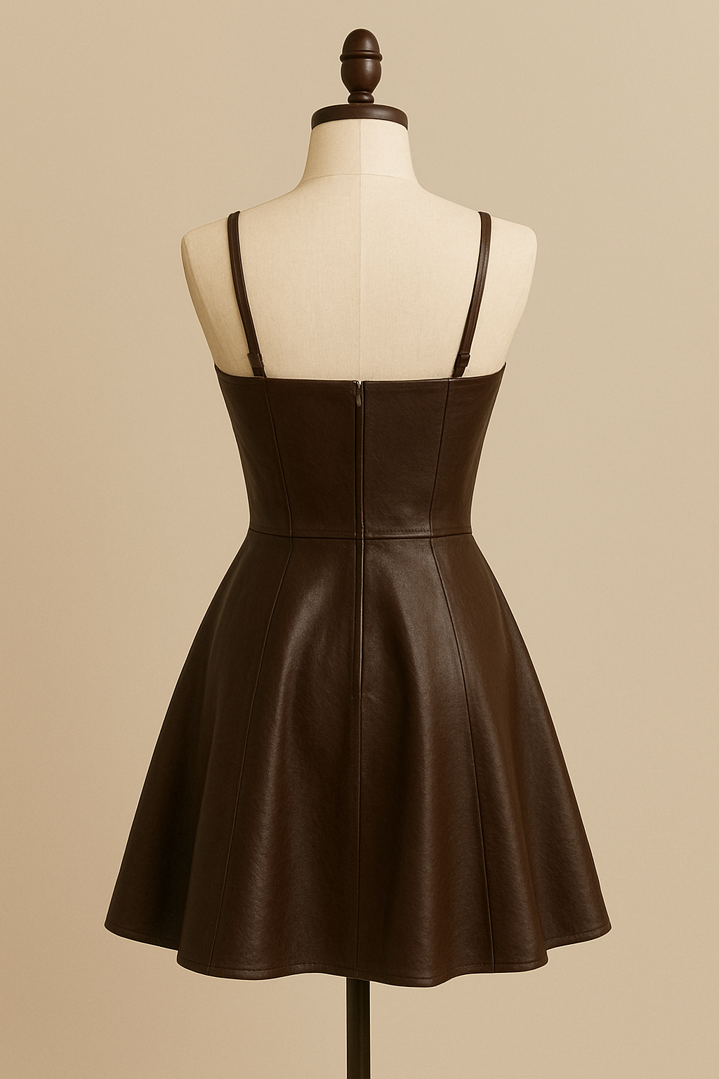 Dark Brown Genuine Lambskin Leather Fit and Flare Party Dress – Sweetheart Neckline Cocktail Dress for Women