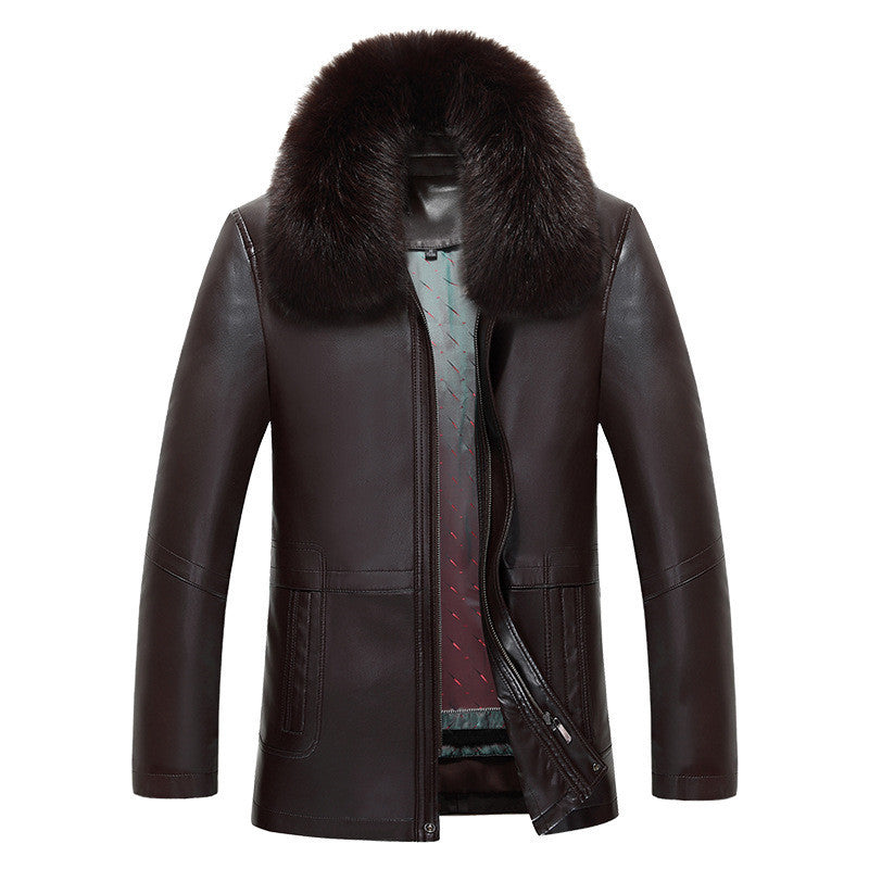Vintage handmade leather coat with fur Real Leather Coat