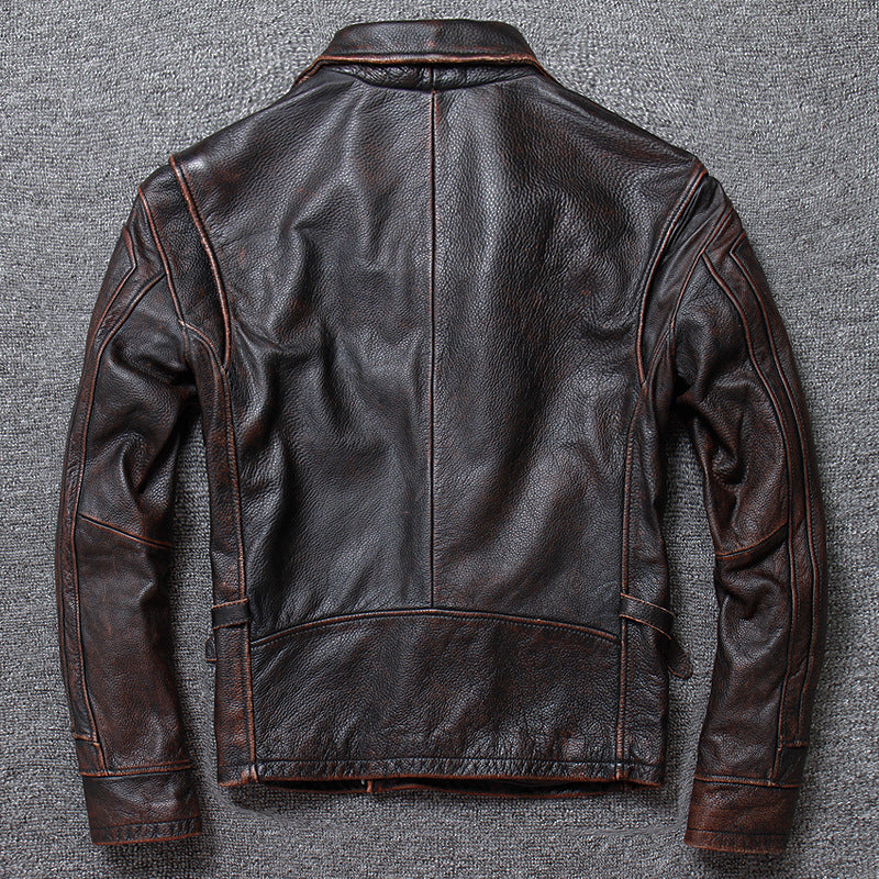 Handmade Leather Jacket Men's Short Retro Old Casual Top Layer