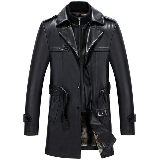 Handmade leather men's mid-length sheepskin suit