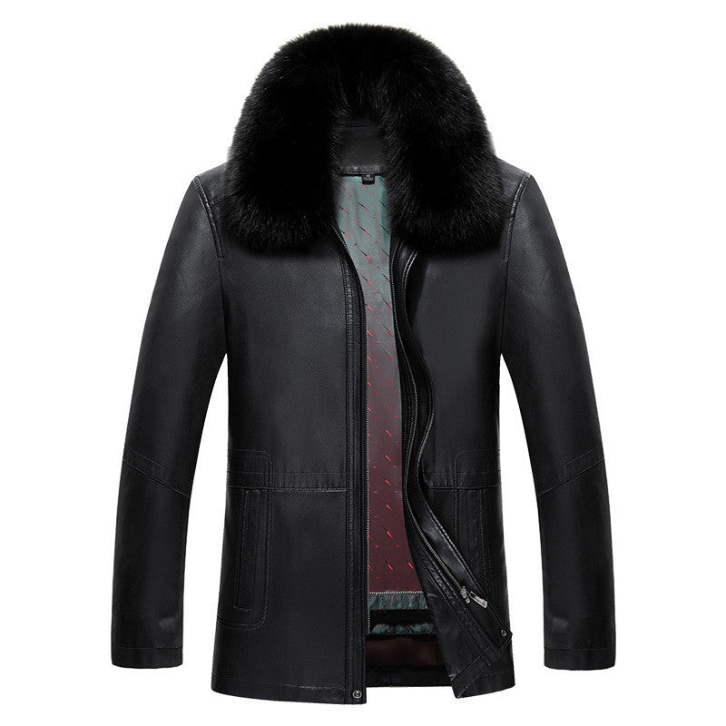 Vintage handmade leather coat with fur Real Leather Coat