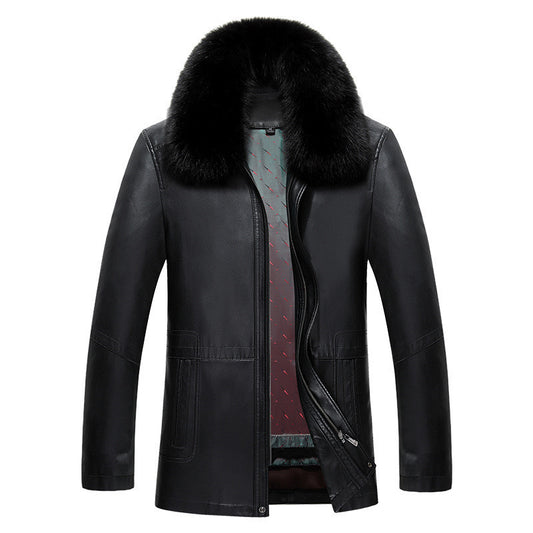 Vintage handmade leather coat with fur Real Leather Coat