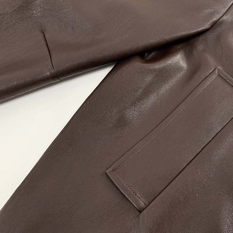 Handmade Fashion Retro Small Pointed Collar Short Leather Jacket