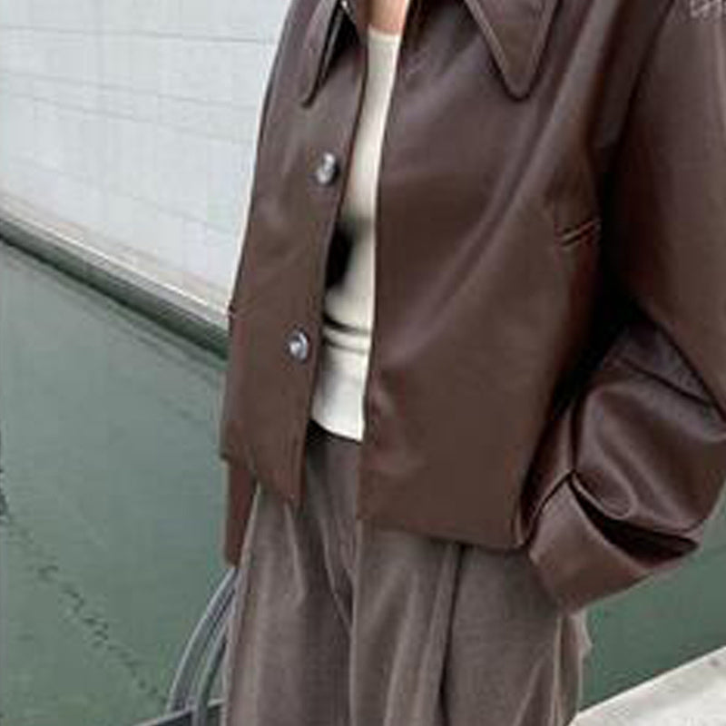 Handmade Fashion Retro Small Pointed Collar Short Leather Jacket