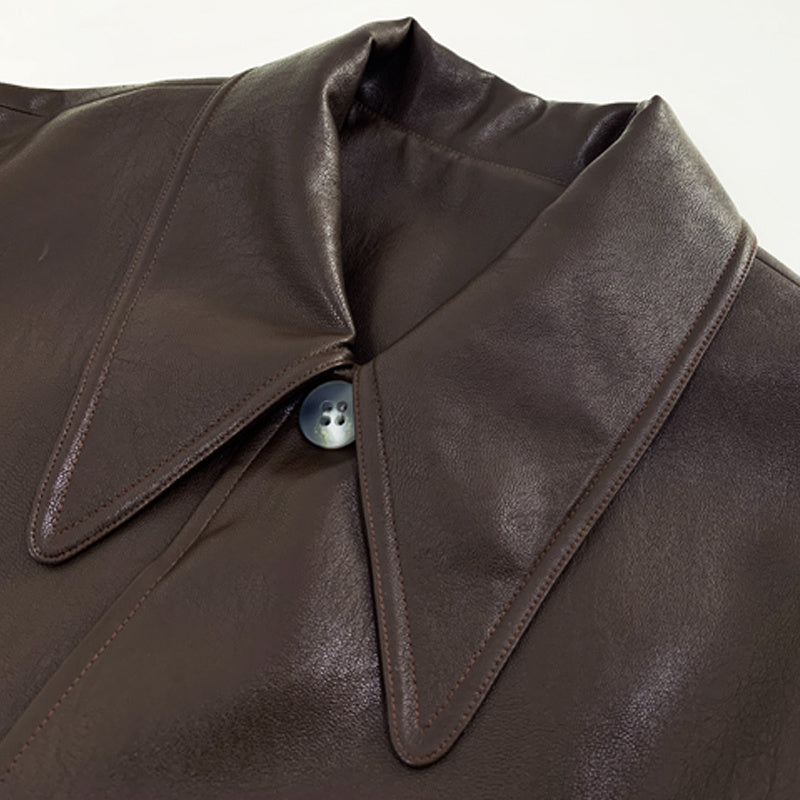Handmade Fashion Retro Small Pointed Collar Short Leather Jacket