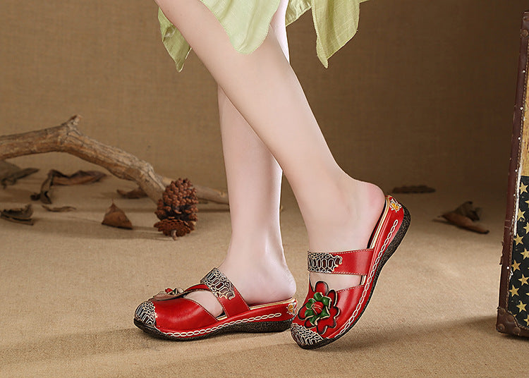 Leather Comfortable And Breathable Wedge Sandals