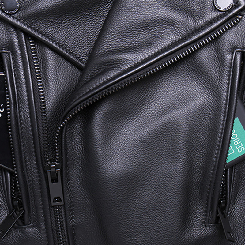 Handmade Fashion Men's Leather Diagonal Zipper Jacket