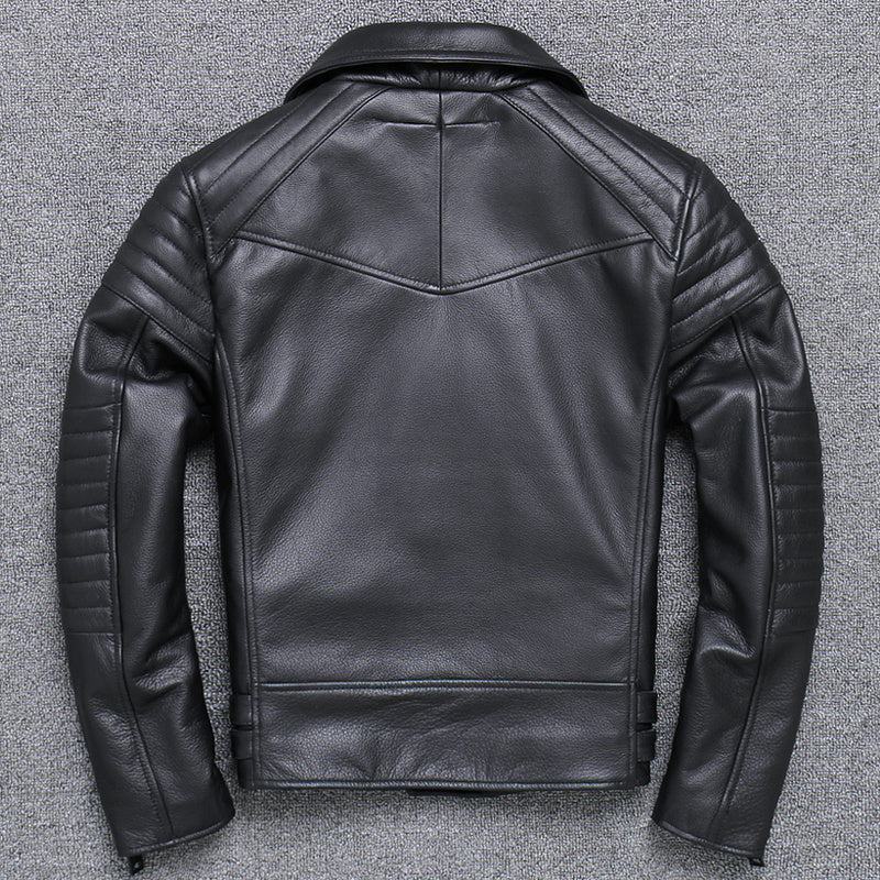 Handmade Fashion Men's Leather Diagonal Zipper Jacket