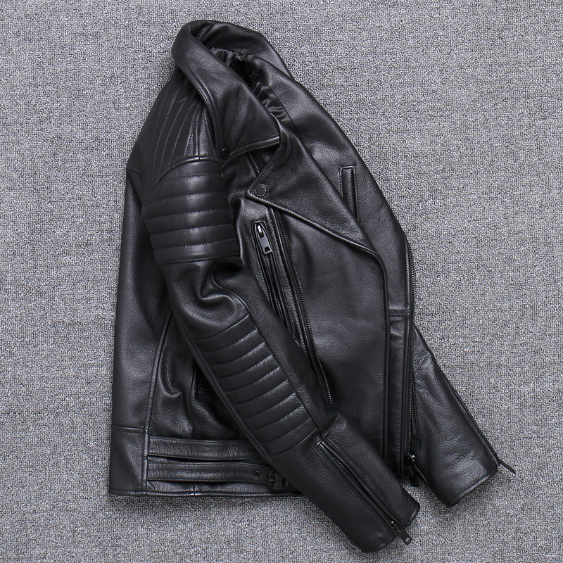 Handmade Fashion Men's Leather Diagonal Zipper Jacket