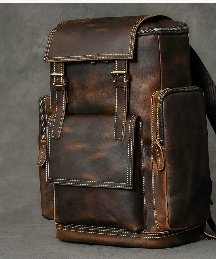Retro Leather Mens Backpack, computer bag, Large Capacity 15.6 inch laptop genuine leather Travel Backpacks