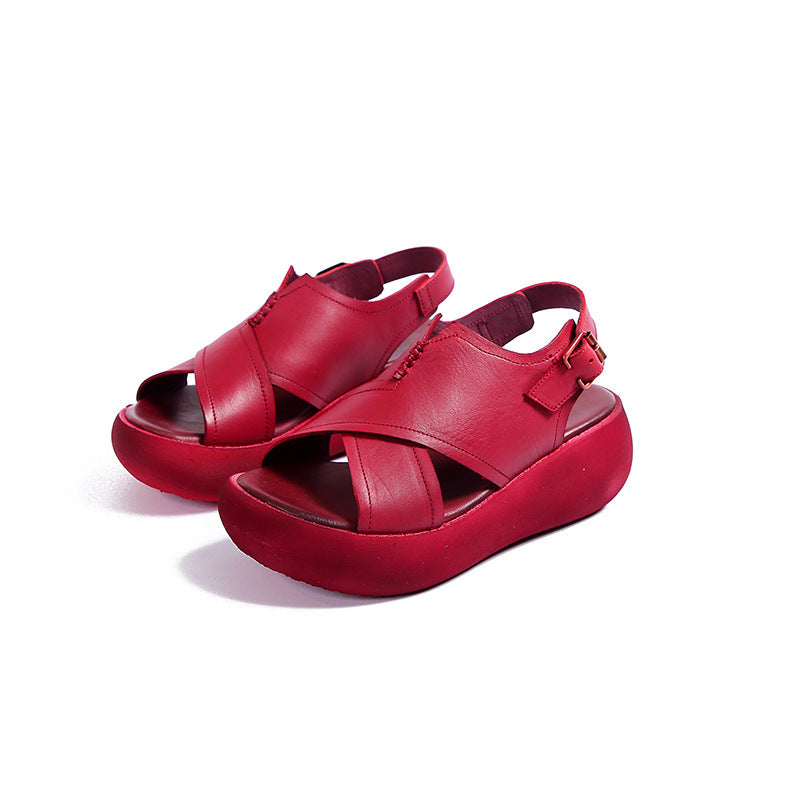 Summer New Leather Ladies Sandals Thick-soled First Layer Cowhide Women's Shoes
