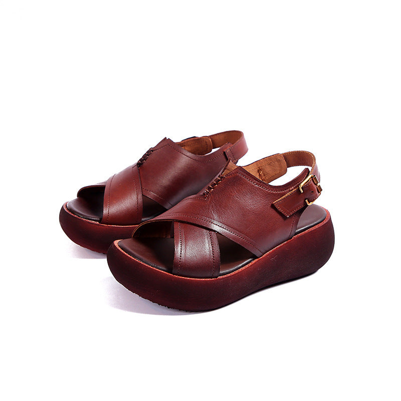 Summer New Leather Ladies Sandals Thick-soled First Layer Cowhide Women's Shoes
