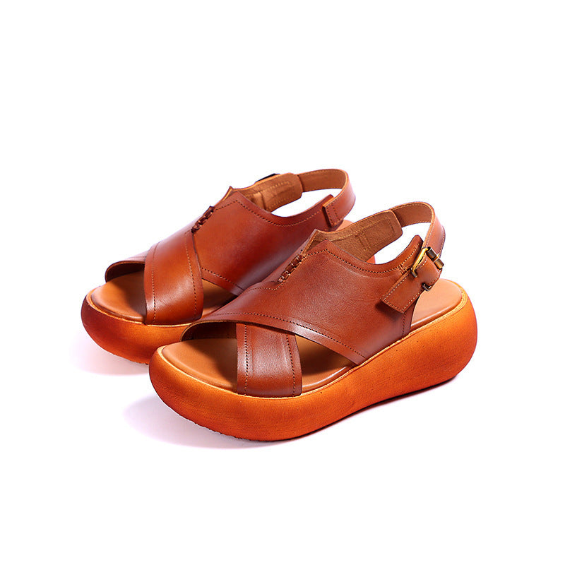 Summer New Leather Ladies Sandals Thick-soled First Layer Cowhide Women's Shoes