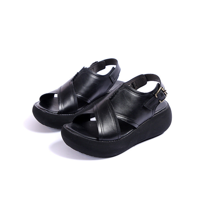 Summer New Leather Ladies Sandals Thick-soled First Layer Cowhide Women's Shoes