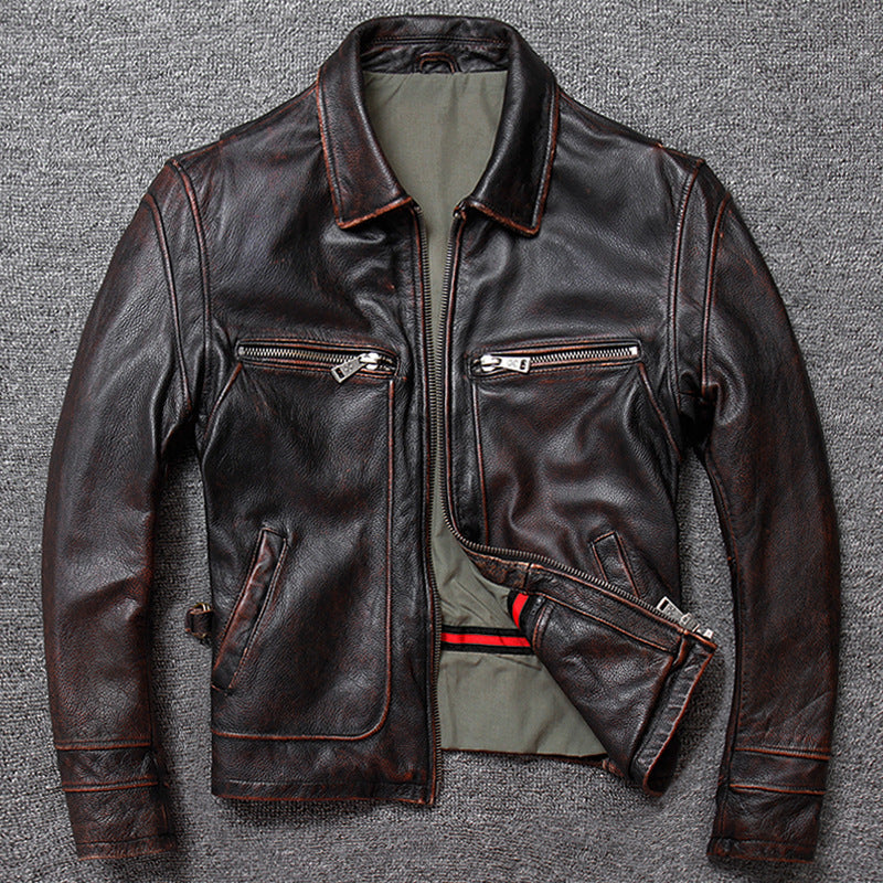 Handmade Leather Jacket Men's Short Retro Old Casual Top Layer