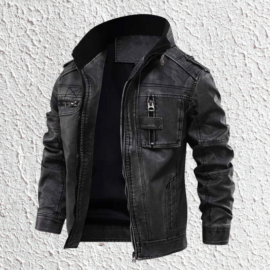 Handmade Men’s Vintage Black Leather Biker Jacket – Distressed Motorcycle Bomber Jacket