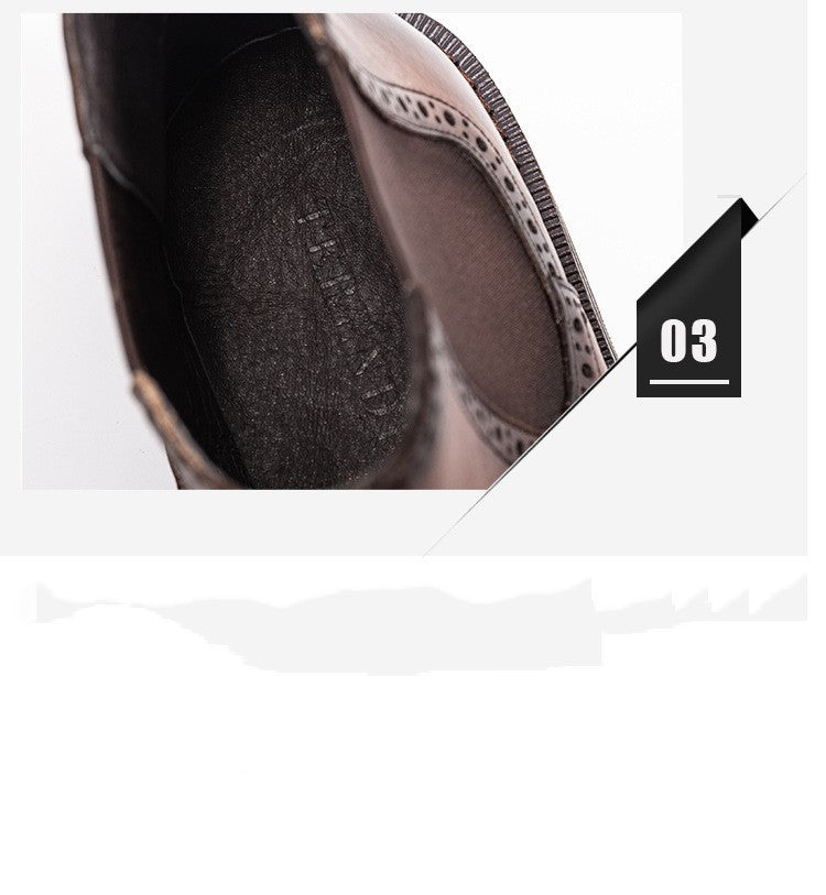 Men’s Brogue Chelsea Boots – Carved Leather Dress Shoes, Vintage Wingtip Ankle Boots, Handmade Formal & Casual Footwear